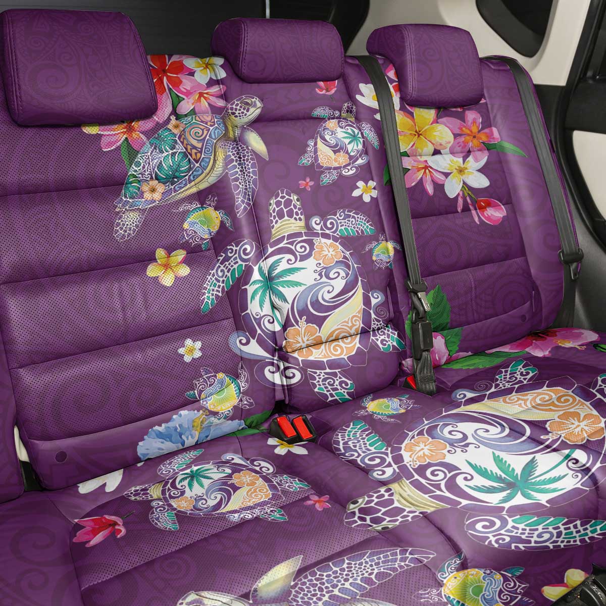 Hawaiian Turtles and Tropical Plants Back Car Seat Cover Purple Watercolor LT03 - Polynesian Pride