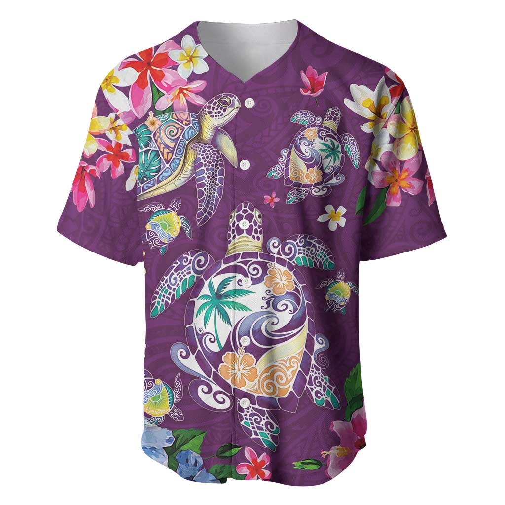 Hawaiian Turtles and Tropical Plants Baseball Jersey Purple Watercolor LT03 Purple - Polynesian Pride