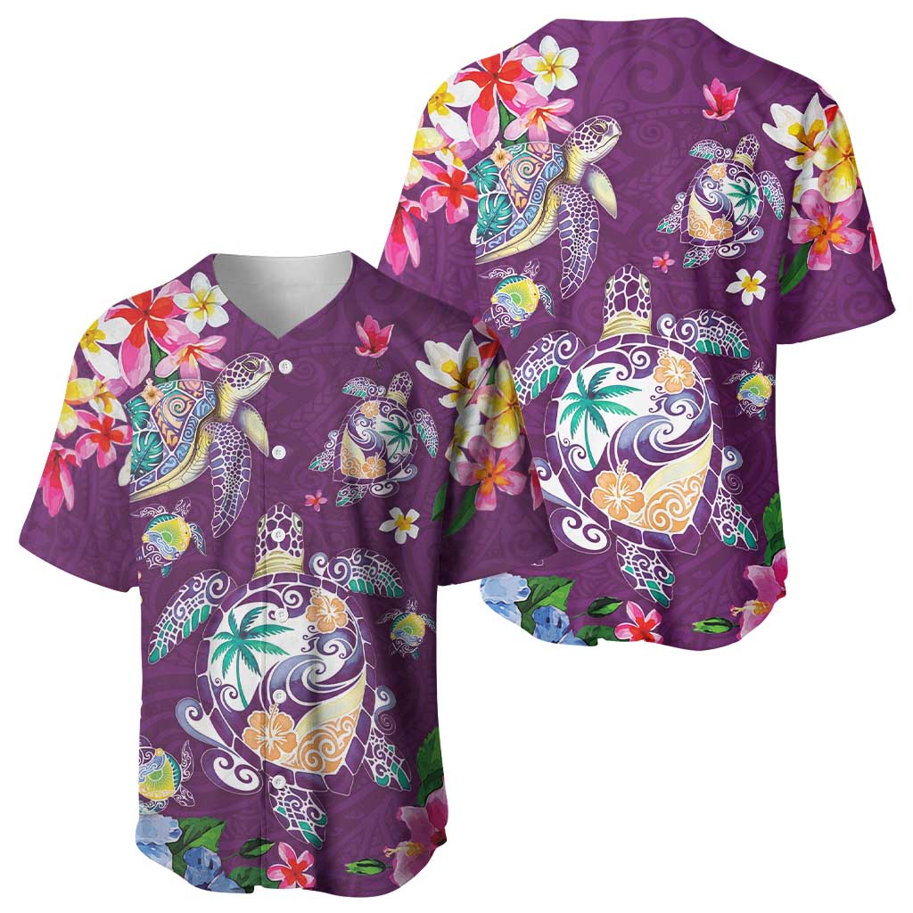 Hawaiian Turtles and Tropical Plants Baseball Jersey Purple Watercolor LT03 - Polynesian Pride