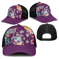 Hawaiian Turtles and Tropical Plants Baseball Net Cap Purple Watercolor LT03 - Polynesian Pride