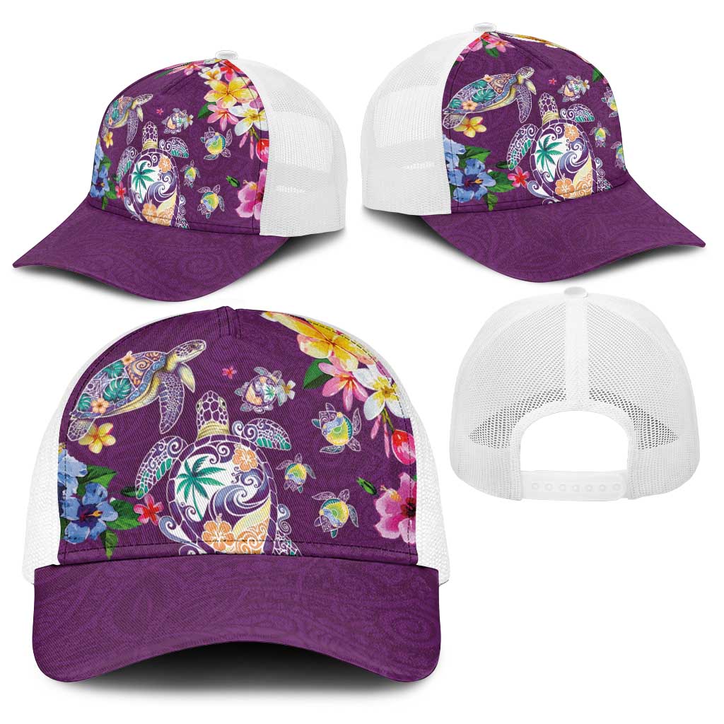 Hawaiian Turtles and Tropical Plants Baseball Net Cap Purple Watercolor LT03 - Polynesian Pride