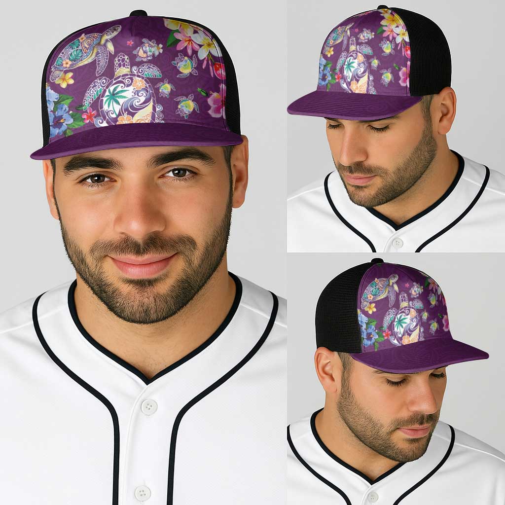 Hawaiian Turtles and Tropical Plants Baseball Net Cap Purple Watercolor LT03 - Polynesian Pride