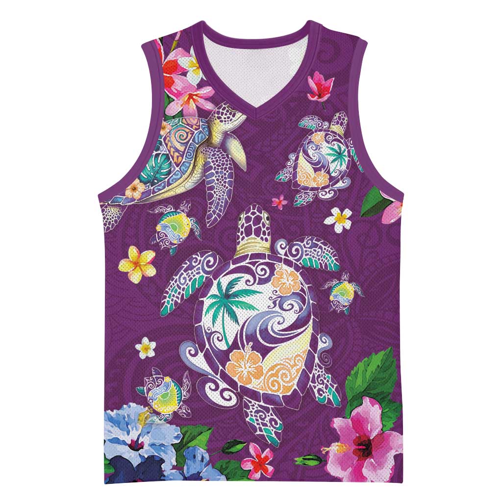 Hawaiian Turtles and Tropical Plants Basketball Jersey Purple Watercolor LT03 Unisex Purple - Polynesian Pride