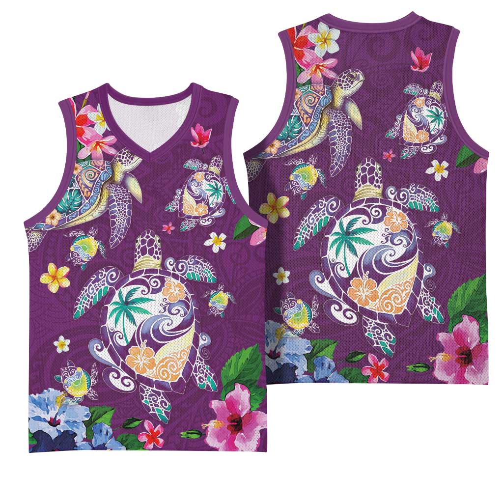 Hawaiian Turtles and Tropical Plants Basketball Jersey Purple Watercolor LT03 - Polynesian Pride