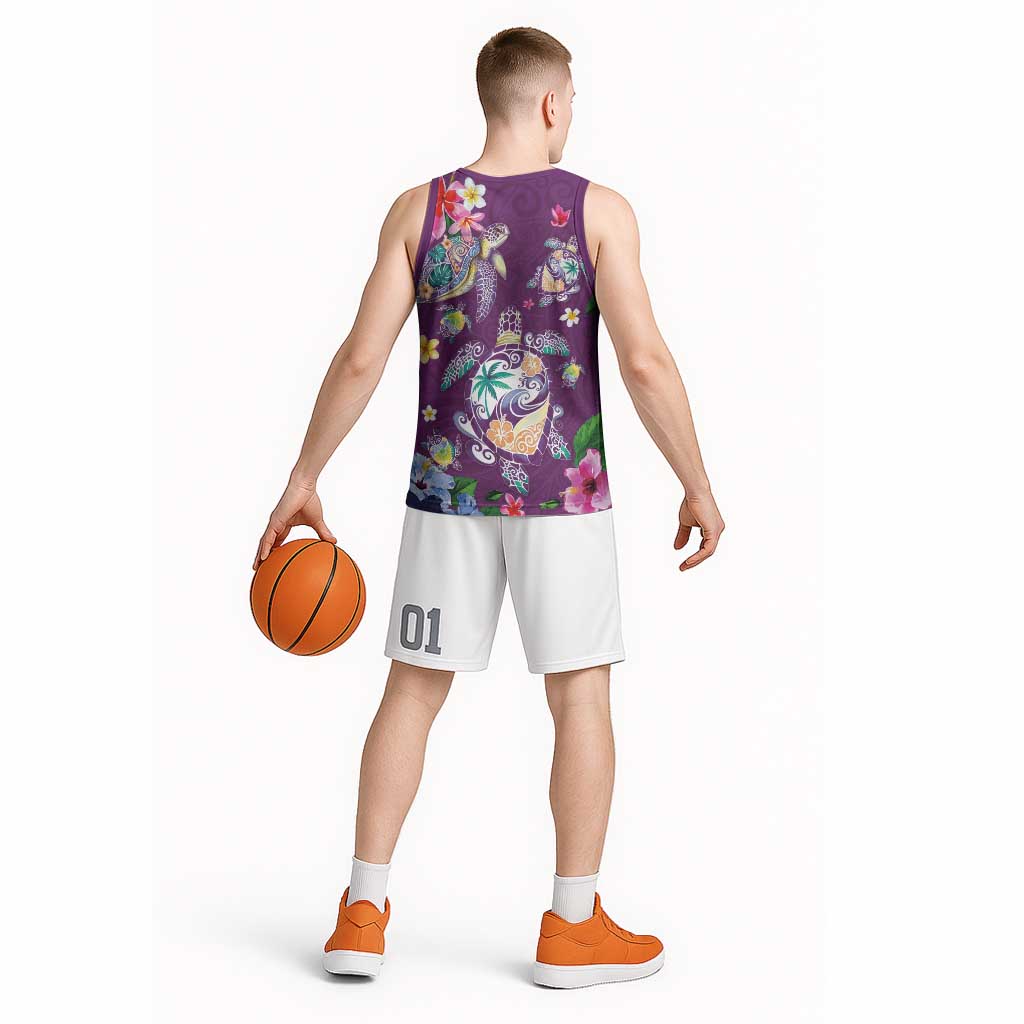 Hawaiian Turtles and Tropical Plants Basketball Jersey Purple Watercolor LT03 - Polynesian Pride