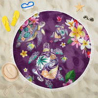 Hawaiian Turtles and Tropical Plants Beach Blanket Purple Watercolor LT03 One Size 150cm Purple - Polynesian Pride