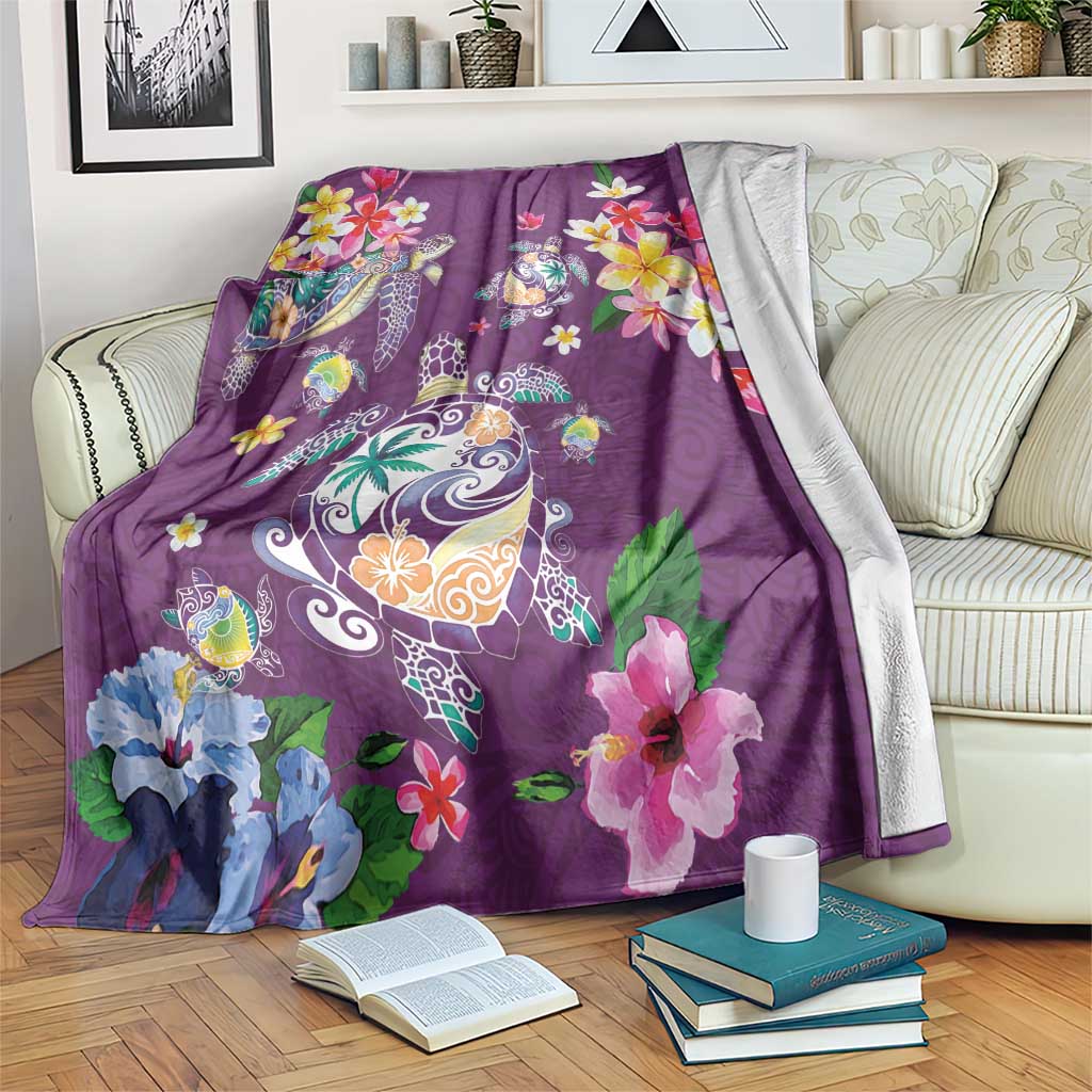 Hawaiian Turtles and Tropical Plants Blanket Purple Watercolor LT03 Purple - Polynesian Pride