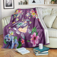 Hawaiian Turtles and Tropical Plants Blanket Purple Watercolor LT03 Purple - Polynesian Pride