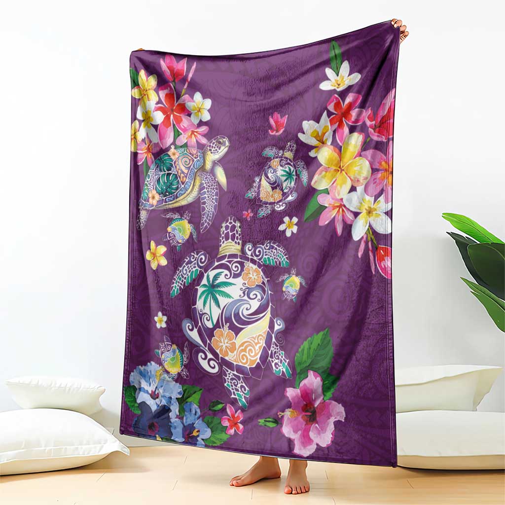 Hawaiian Turtles and Tropical Plants Blanket Purple Watercolor LT03 - Polynesian Pride