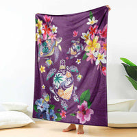 Hawaiian Turtles and Tropical Plants Blanket Purple Watercolor LT03 - Polynesian Pride