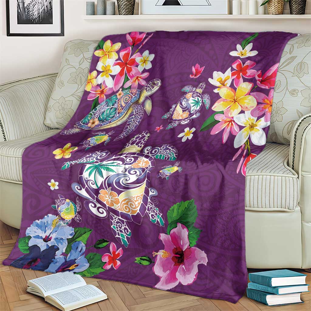 Hawaiian Turtles and Tropical Plants Blanket Purple Watercolor LT03 - Polynesian Pride