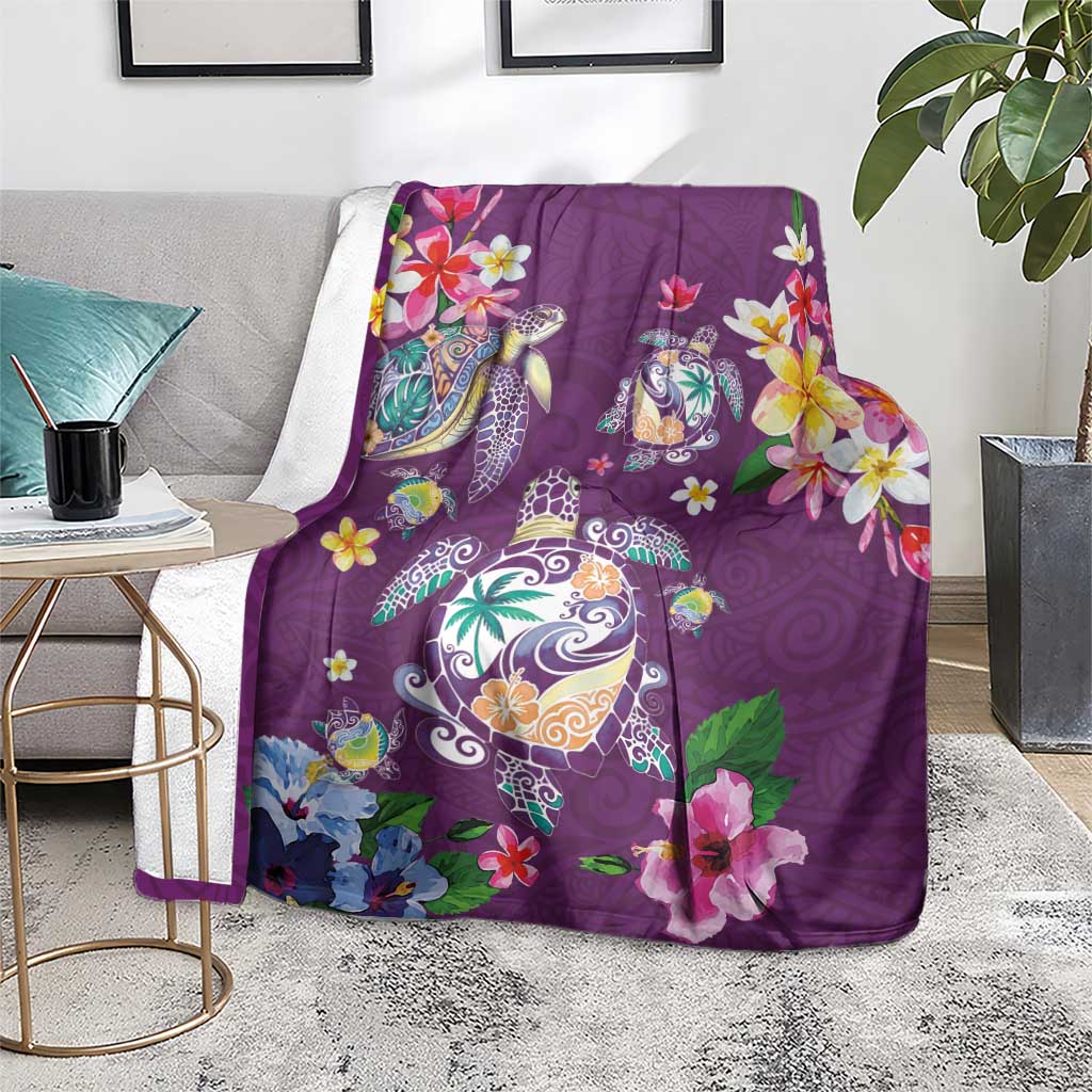 Hawaiian Turtles and Tropical Plants Blanket Purple Watercolor LT03 - Polynesian Pride
