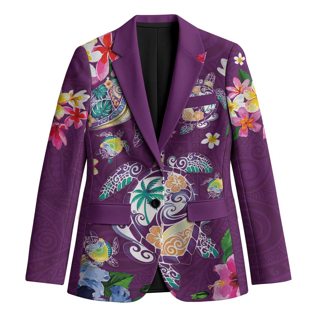 Hawaiian Turtles and Tropical Plants Blazer Purple Watercolor LT03 Unisex Purple - Polynesian Pride