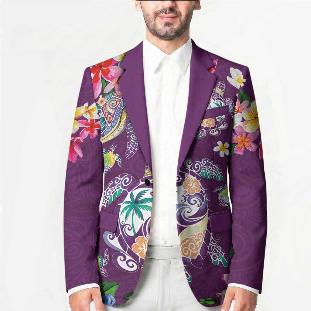 Hawaiian Turtles and Tropical Plants Blazer Purple Watercolor LT03 - Polynesian Pride