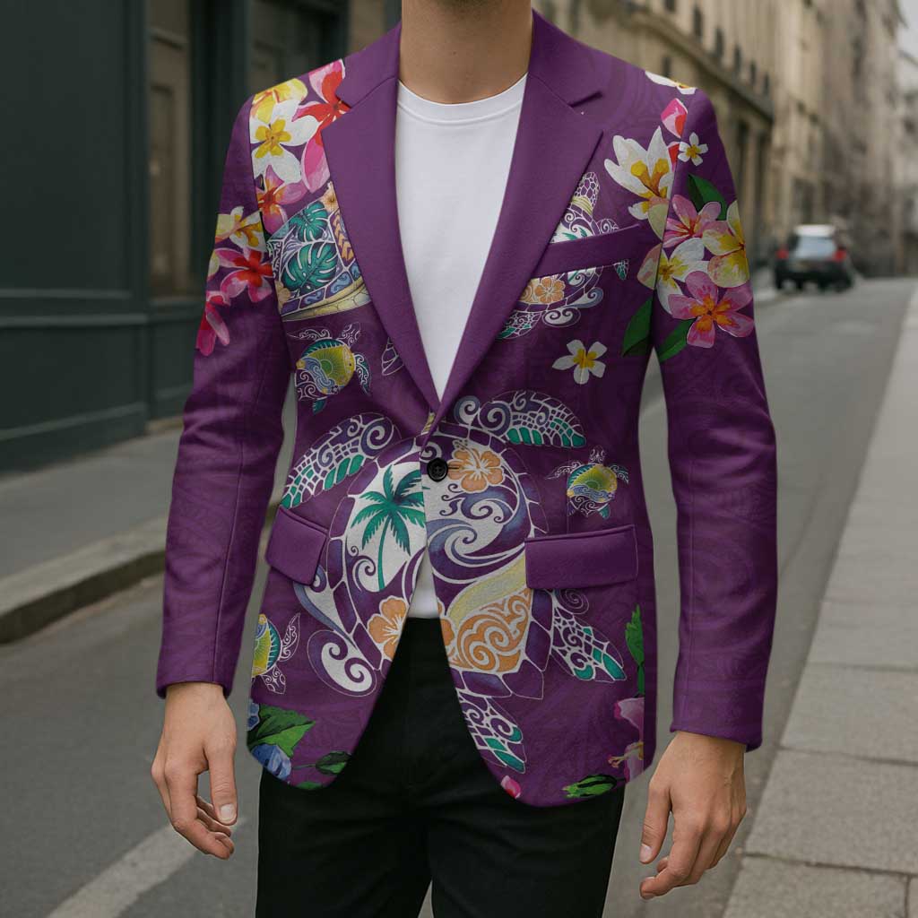 Hawaiian Turtles and Tropical Plants Blazer Purple Watercolor LT03 - Polynesian Pride