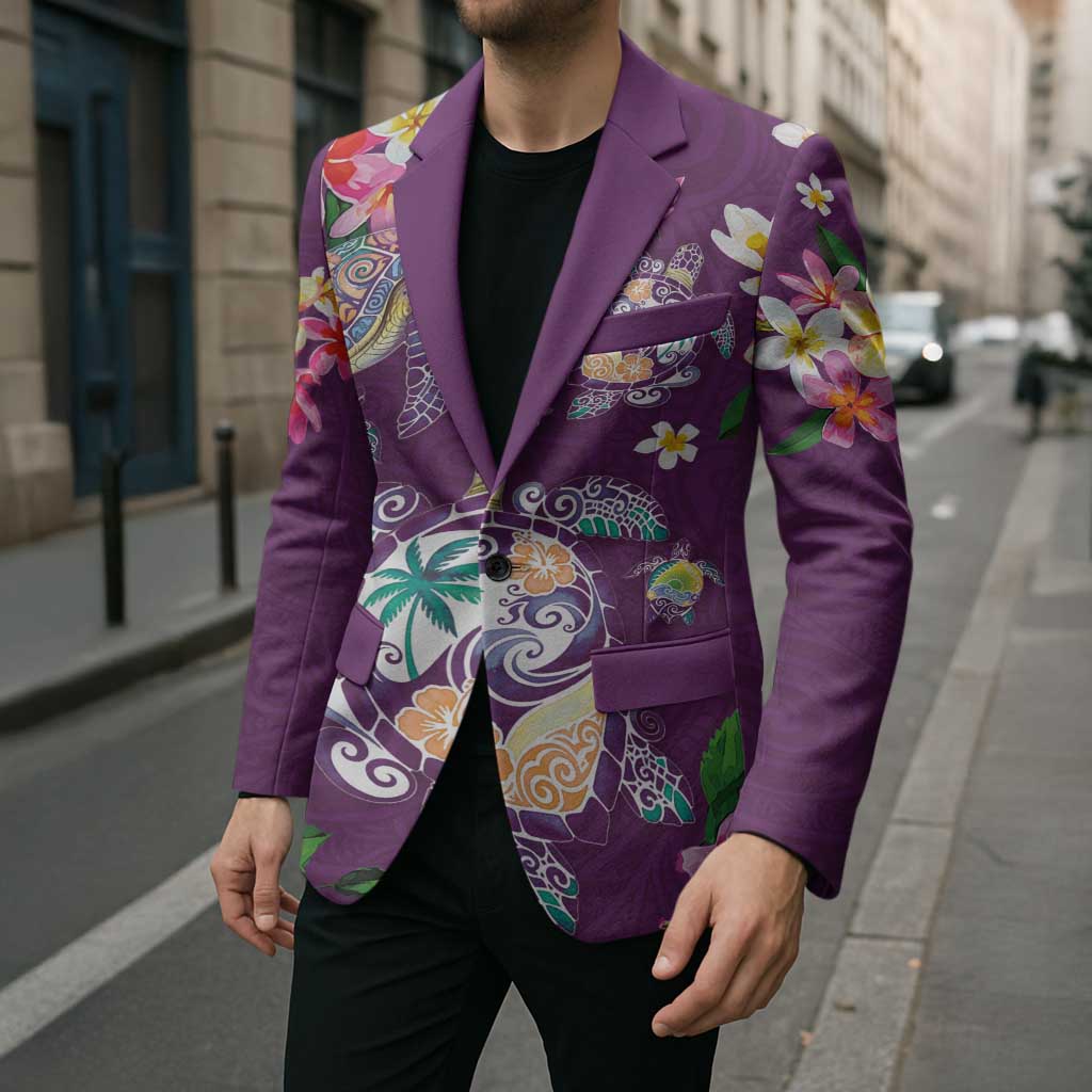Hawaiian Turtles and Tropical Plants Blazer Purple Watercolor LT03 - Polynesian Pride
