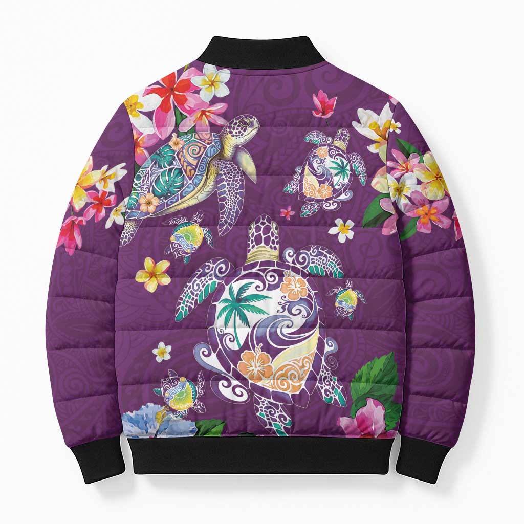 Hawaiian Turtles and Tropical Plants Bomber Puffer Jacket Purple Watercolor LT03 - Polynesian Pride