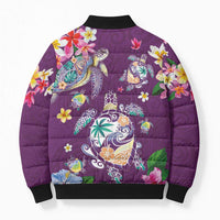 Hawaiian Turtles and Tropical Plants Bomber Puffer Jacket Purple Watercolor LT03 - Polynesian Pride