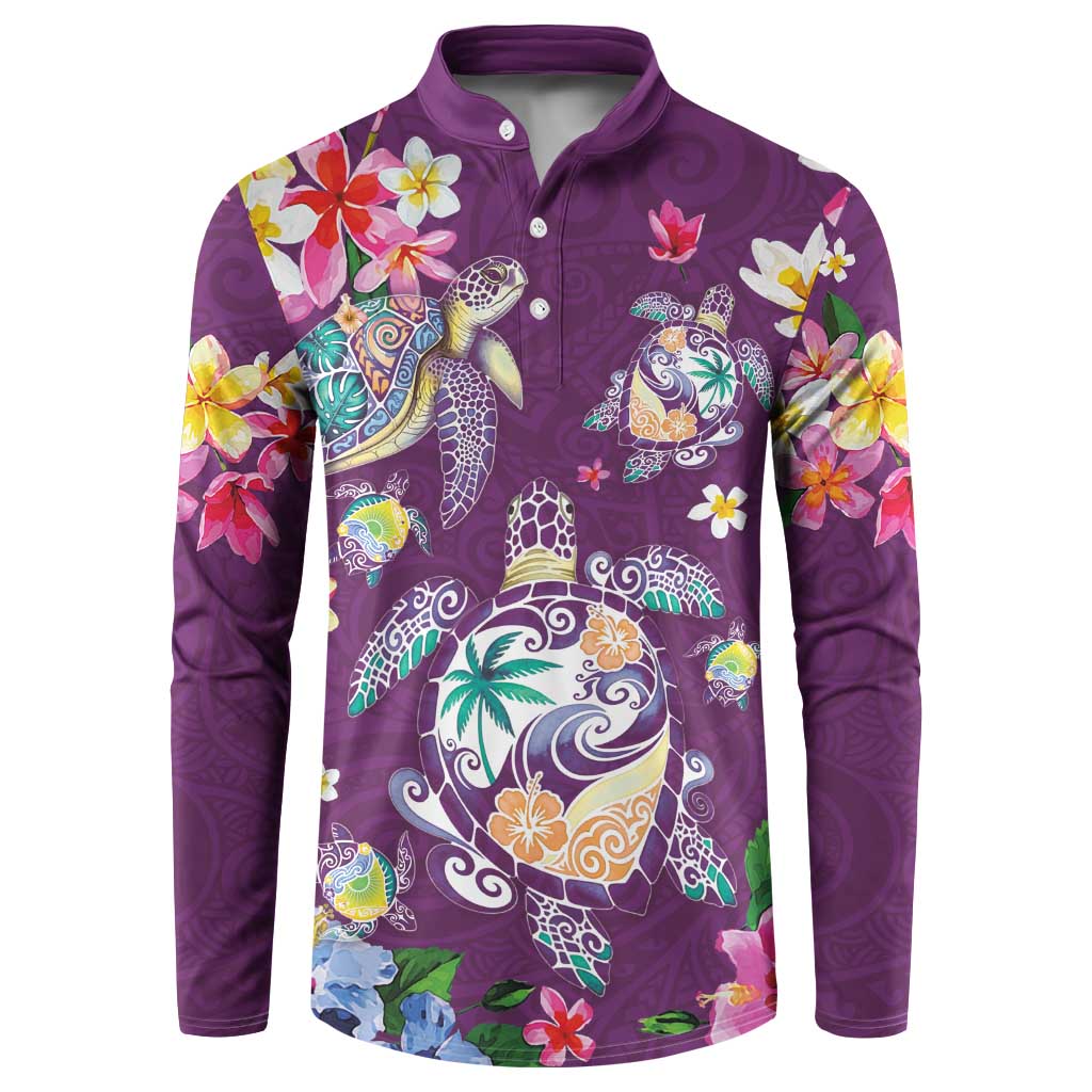 Hawaiian Turtles and Tropical Plants Button Sweatshirt Purple Watercolor LT03 Purple - Polynesian Pride