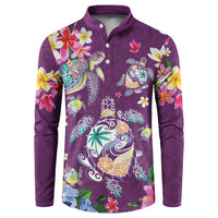 Hawaiian Turtles and Tropical Plants Button Sweatshirt Purple Watercolor LT03 Purple - Polynesian Pride