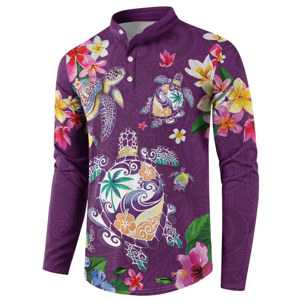 Hawaiian Turtles and Tropical Plants Button Sweatshirt Purple Watercolor LT03 - Polynesian Pride