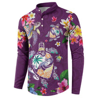 Hawaiian Turtles and Tropical Plants Button Sweatshirt Purple Watercolor LT03 - Polynesian Pride