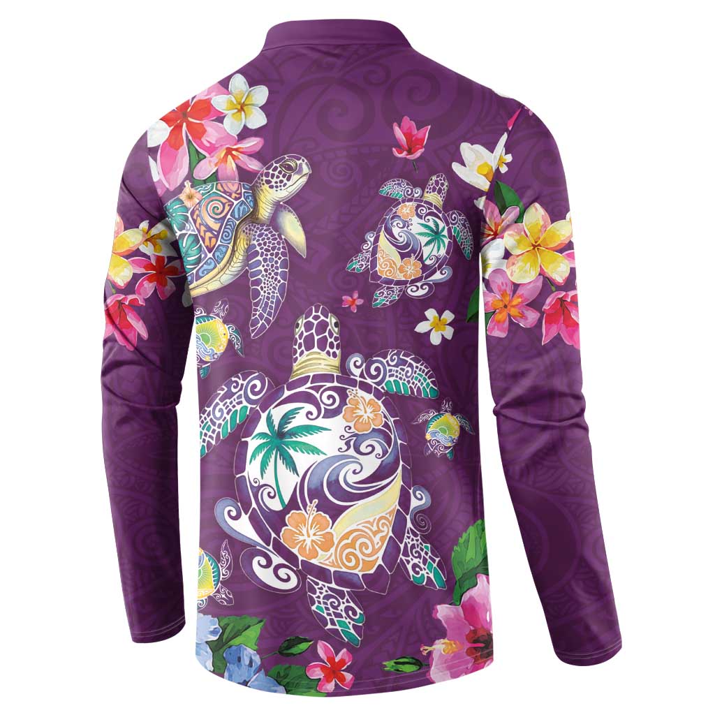 Hawaiian Turtles and Tropical Plants Button Sweatshirt Purple Watercolor LT03 - Polynesian Pride