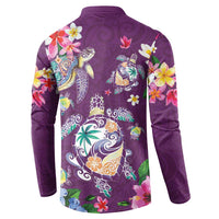 Hawaiian Turtles and Tropical Plants Button Sweatshirt Purple Watercolor LT03 - Polynesian Pride