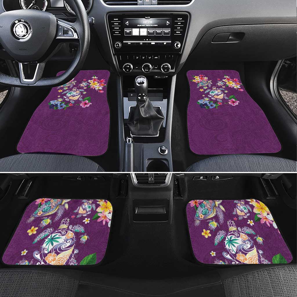 Hawaiian Turtles and Tropical Plants Car Mats Purple Watercolor LT03 Set 4pcs Purple - Polynesian Pride