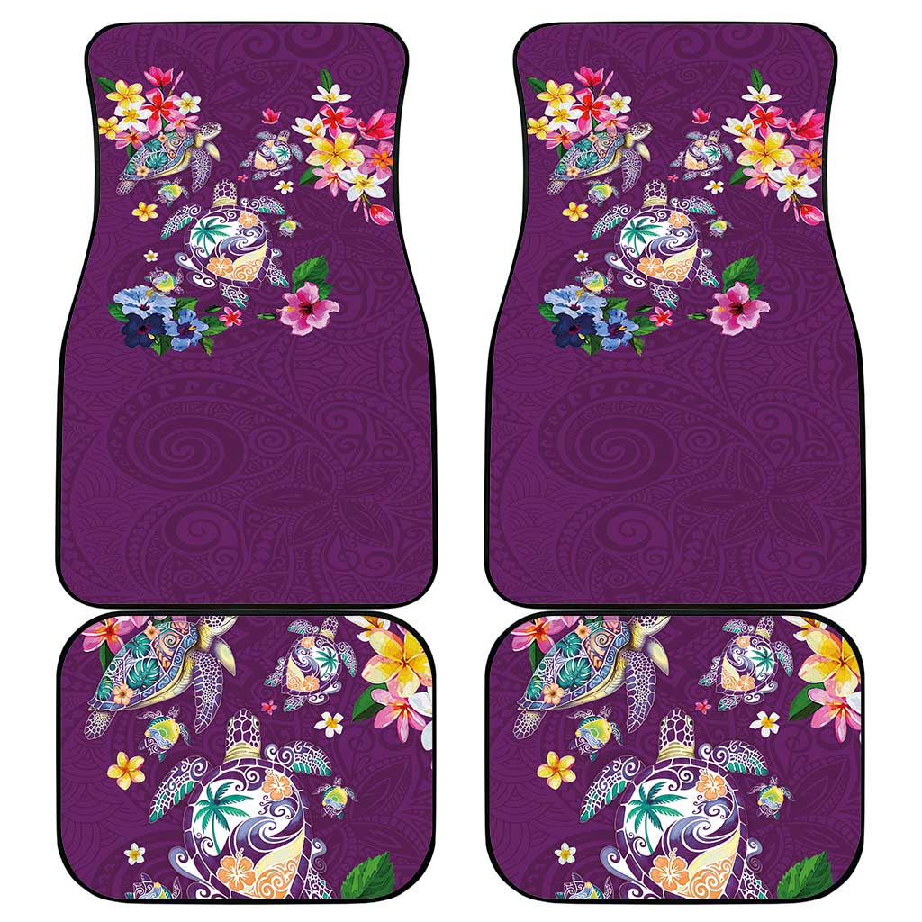 Hawaiian Turtles and Tropical Plants Car Mats Purple Watercolor LT03 - Polynesian Pride