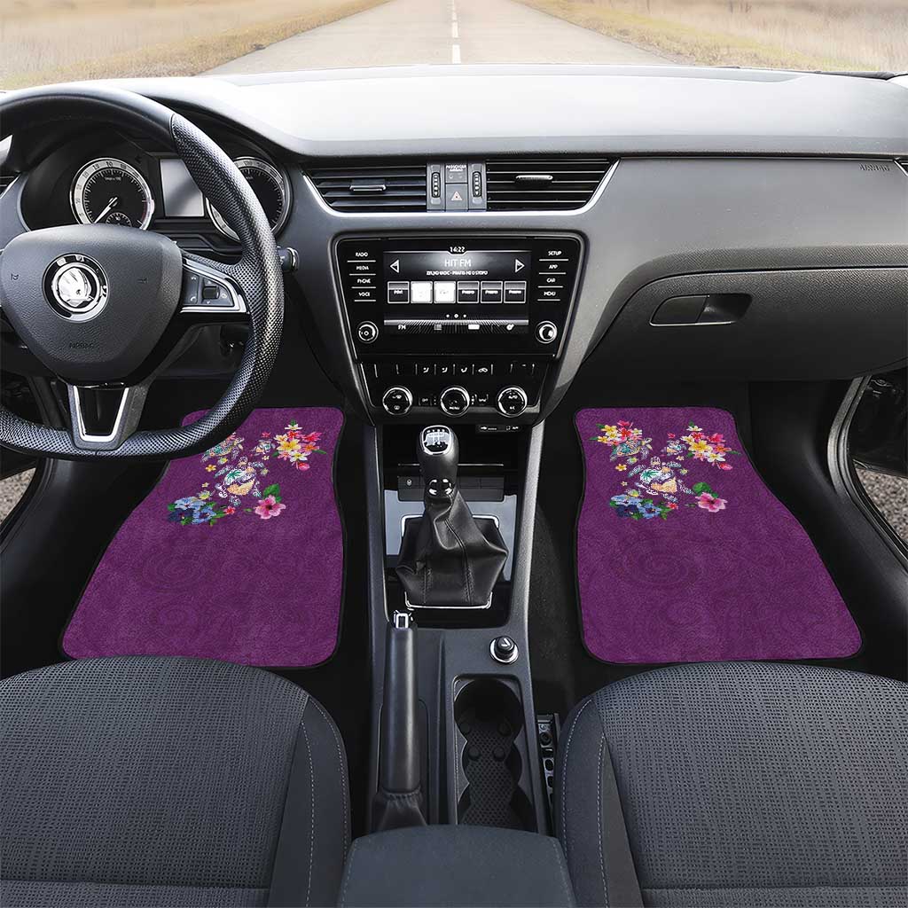 Hawaiian Turtles and Tropical Plants Car Mats Purple Watercolor LT03 Set 2pcs - Front Purple - Polynesian Pride