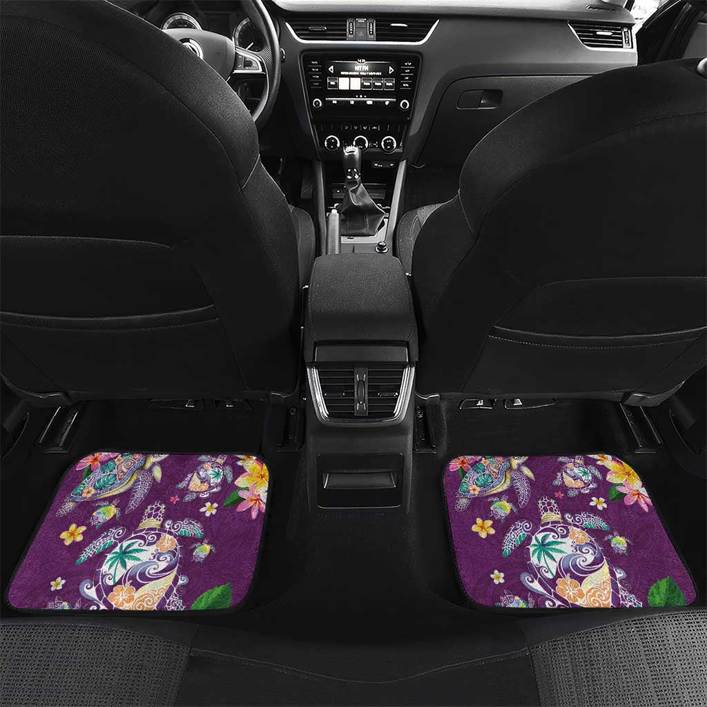 Hawaiian Turtles and Tropical Plants Car Mats Purple Watercolor LT03 Set 2pcs - Back Purple - Polynesian Pride