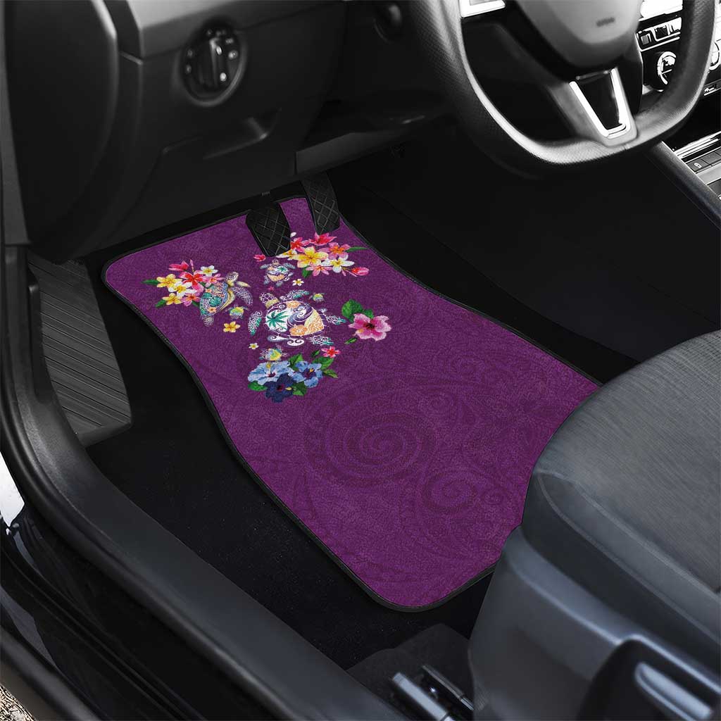 Hawaiian Turtles and Tropical Plants Car Mats Purple Watercolor LT03 - Polynesian Pride