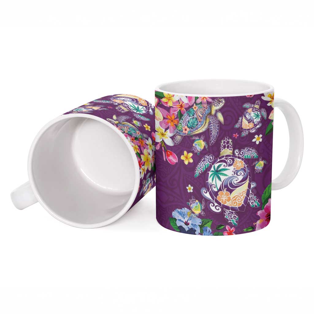 Hawaiian Turtles and Tropical Plants Ceramic Mug Purple Watercolor LT03 - Polynesian Pride