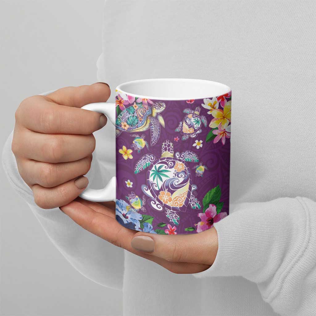 Hawaiian Turtles and Tropical Plants Ceramic Mug Purple Watercolor LT03 - Polynesian Pride