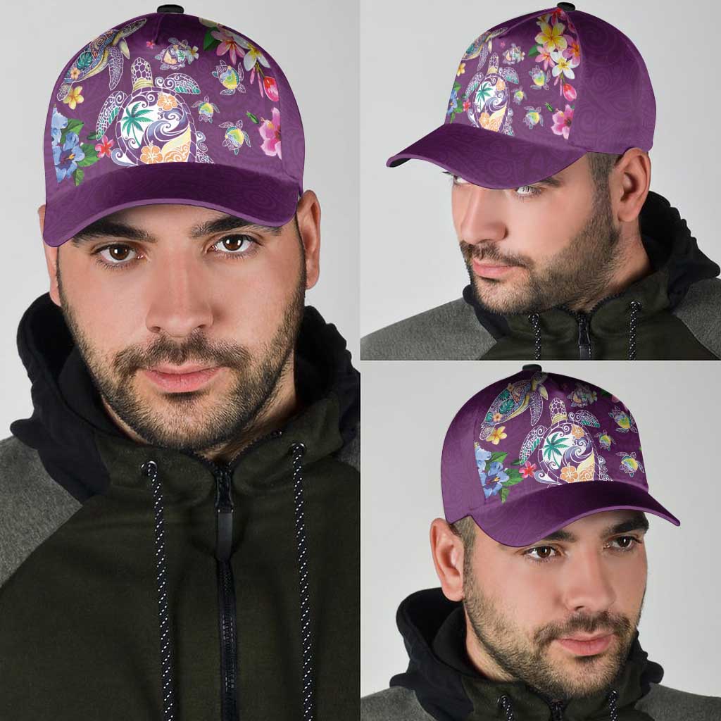Hawaiian Turtles and Tropical Plants Classic Cap Purple Watercolor LT03 - Polynesian Pride