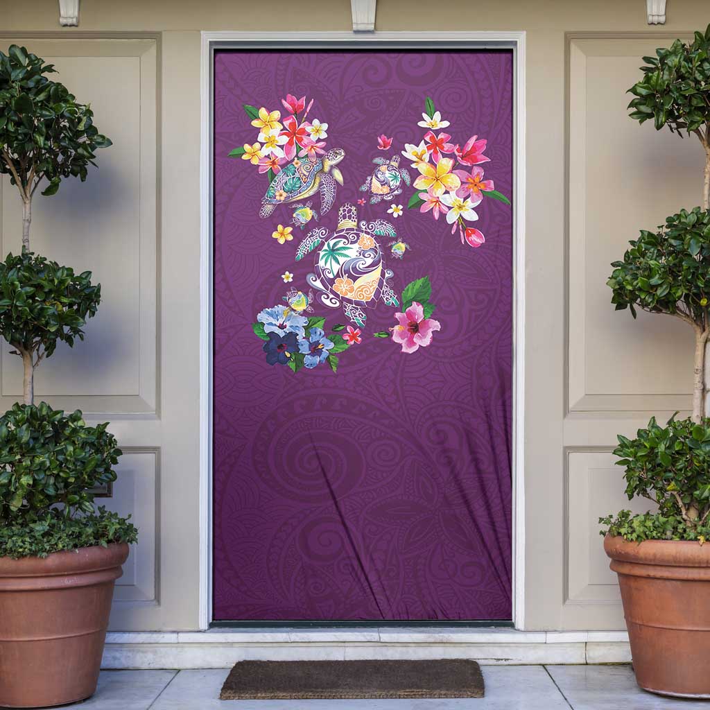 Hawaiian Turtles and Tropical Plants Door Cover Purple Watercolor LT03 Purple - Polynesian Pride