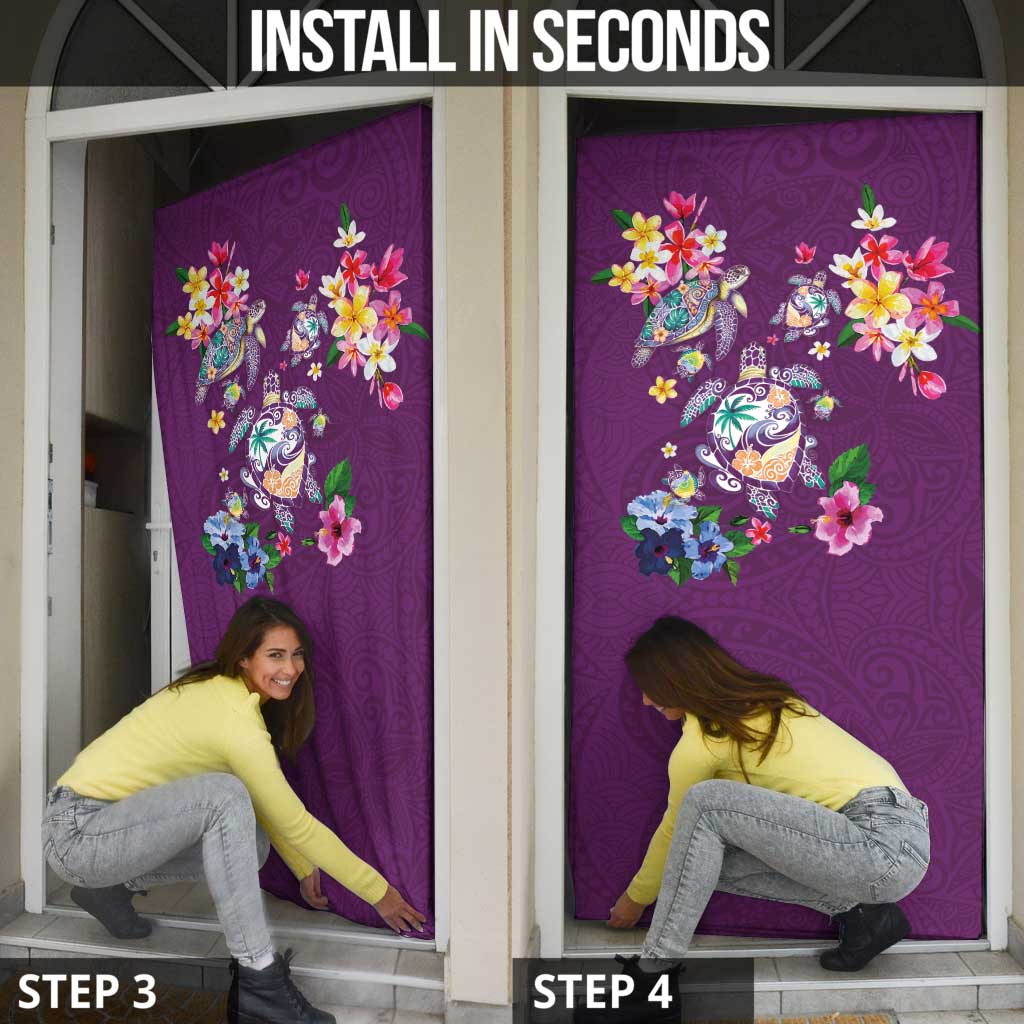 Hawaiian Turtles and Tropical Plants Door Cover Purple Watercolor LT03 - Polynesian Pride