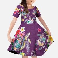 Hawaiian Turtles and Tropical Plants Family Matching Tank Maxi Dress and Hawaiian Shirt Purple Watercolor