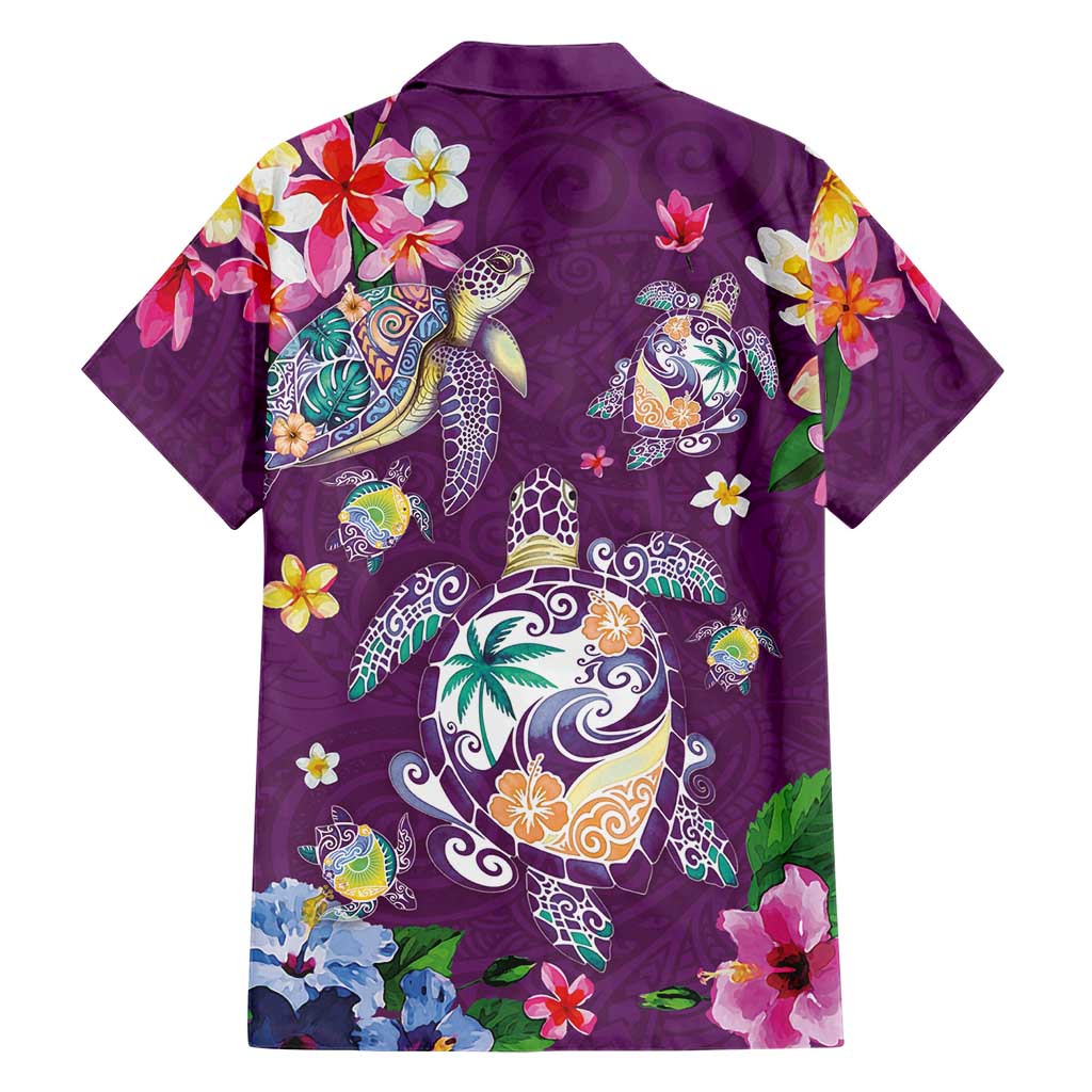Hawaiian Turtles and Tropical Plants Family Matching Tank Maxi Dress and Hawaiian Shirt Purple Watercolor