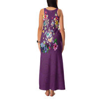 Hawaiian Turtles and Tropical Plants Family Matching Tank Maxi Dress and Hawaiian Shirt Purple Watercolor