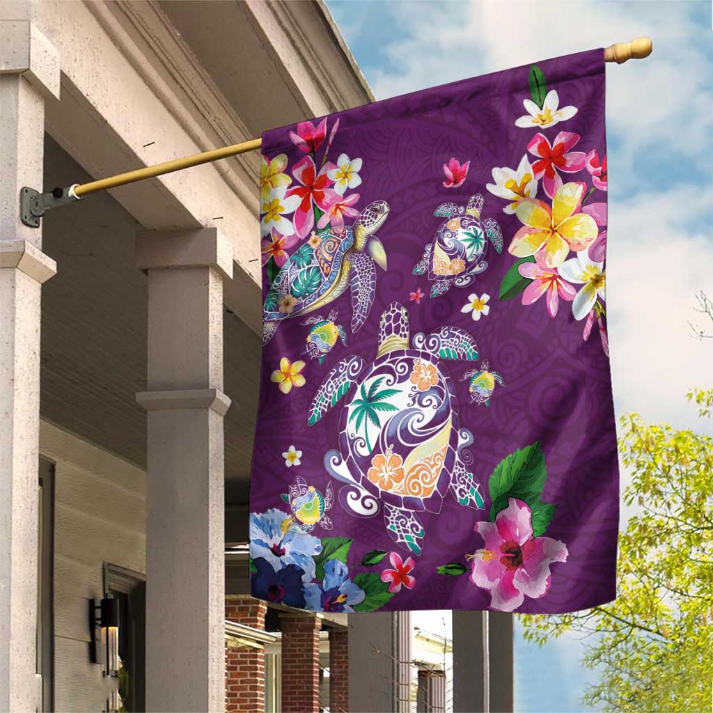 Hawaiian Turtles and Tropical Plants Garden Flag Purple Watercolor LT03 House Flag Purple - Polynesian Pride
