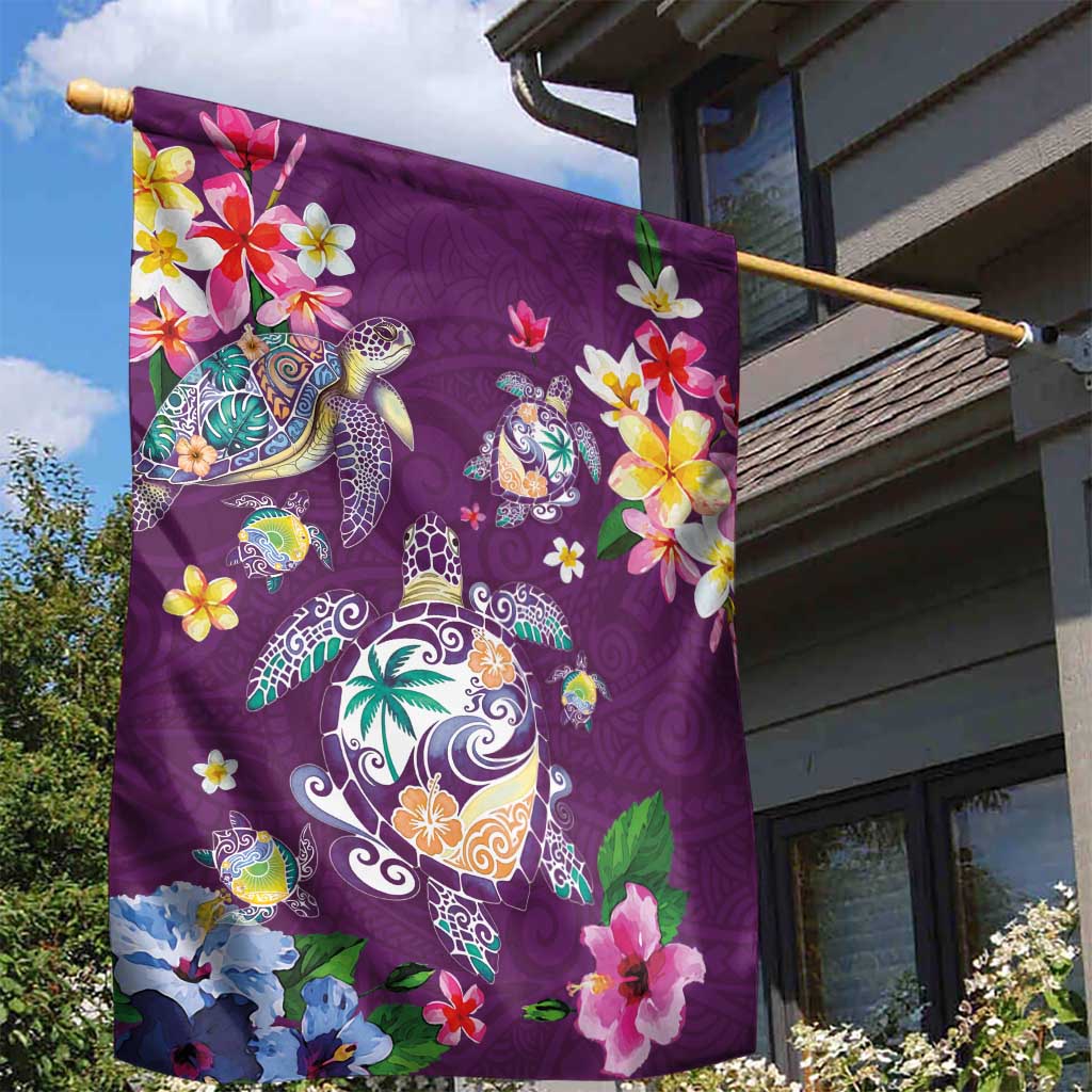 Hawaiian Turtles and Tropical Plants Garden Flag Purple Watercolor LT03 - Polynesian Pride