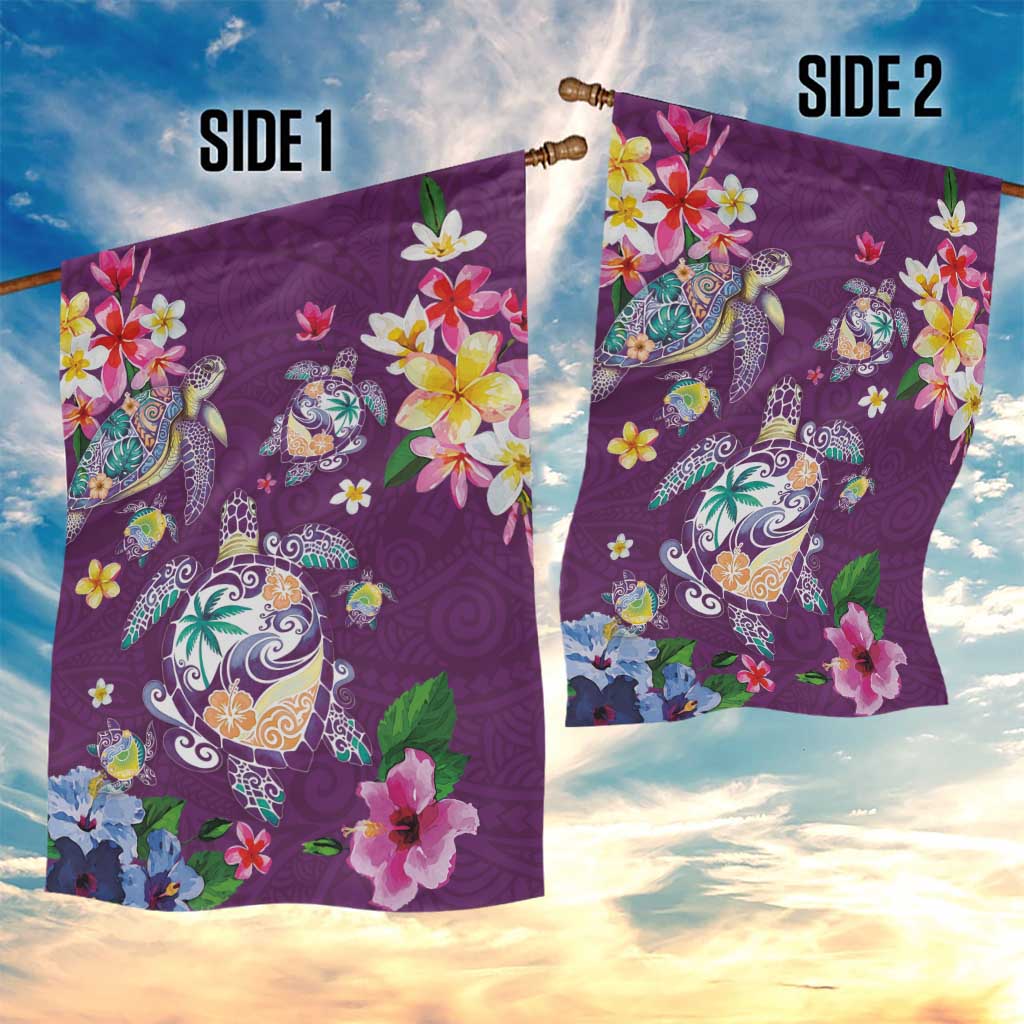 Hawaiian Turtles and Tropical Plants Garden Flag Purple Watercolor LT03 - Polynesian Pride