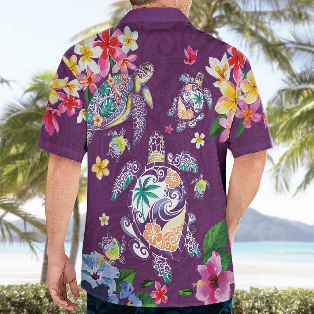 Hawaiian Turtles and Tropical Plants Hawaiian Shirt Purple Watercolor