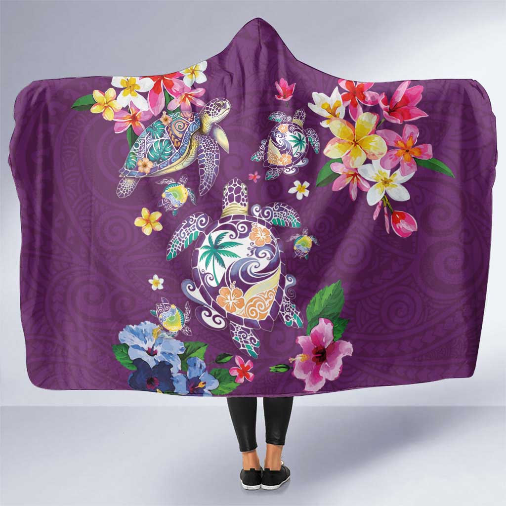 Hawaiian Turtles and Tropical Plants Hooded Blanket Purple Watercolor LT03 One Size Purple - Polynesian Pride