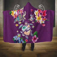 Hawaiian Turtles and Tropical Plants Hooded Blanket Purple Watercolor LT03 - Polynesian Pride
