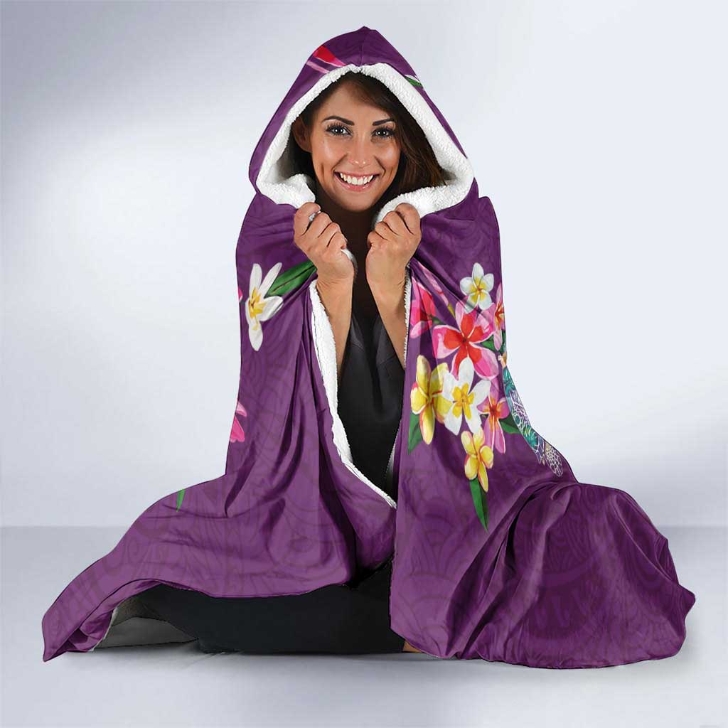 Hawaiian Turtles and Tropical Plants Hooded Blanket Purple Watercolor LT03 - Polynesian Pride