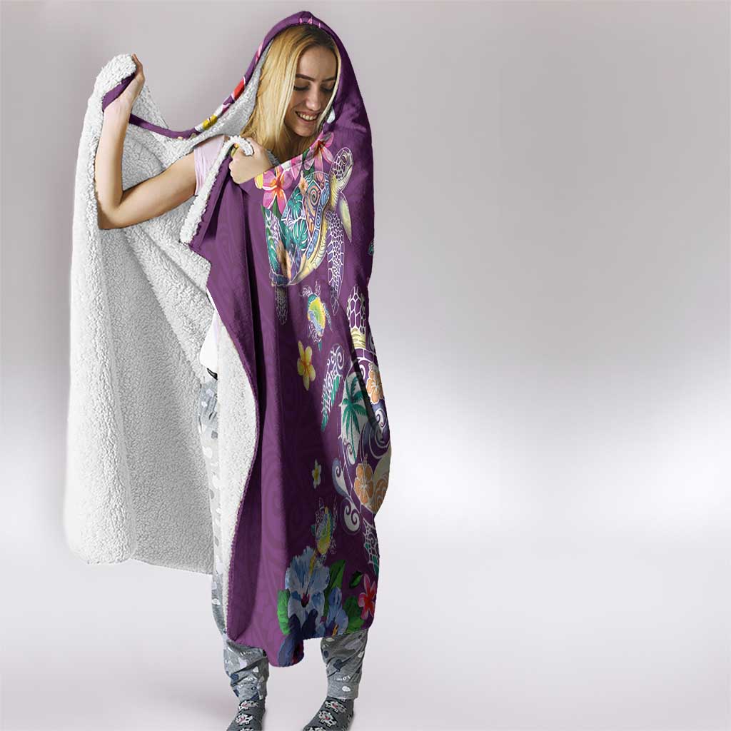 Hawaiian Turtles and Tropical Plants Hooded Blanket Purple Watercolor LT03 - Polynesian Pride