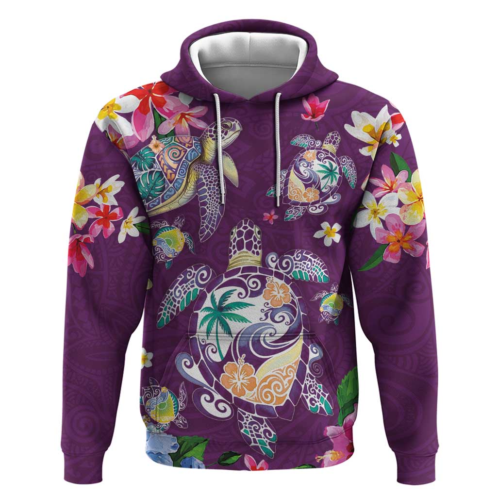 Hawaiian Turtles and Tropical Plants Hoodie Purple Watercolor LT03 Pullover Hoodie Purple - Polynesian Pride